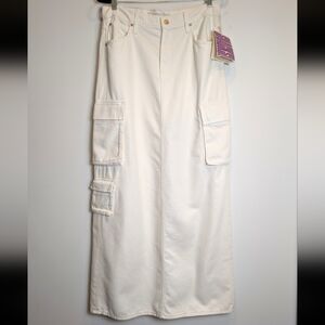 Mother Snacks Natural Ivory Off White The Fun Dip Denim Cargo Skirt Size 29
